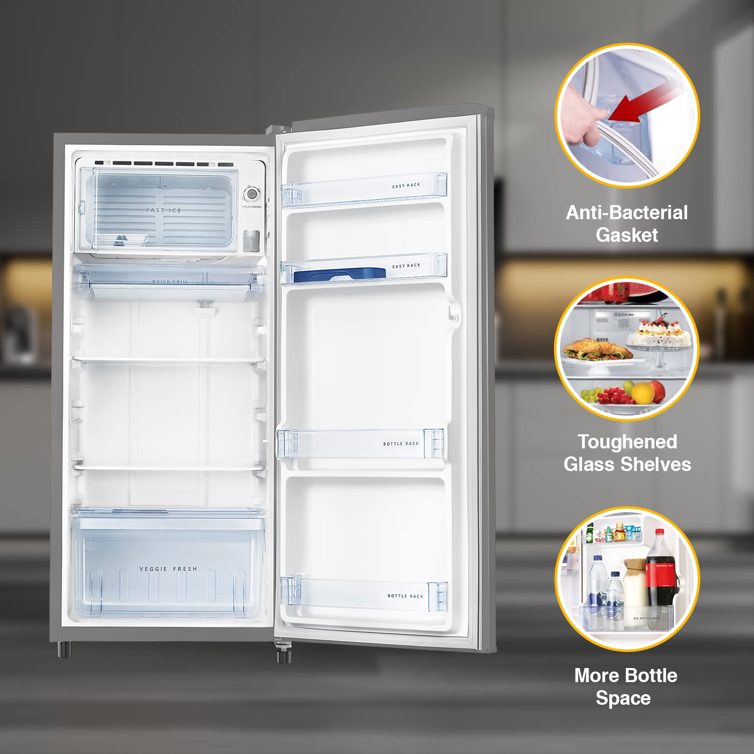 Whirlpool 184 L 4 Star Inverter Direct-Cool Single Door Refrigerator (205 WDE PRM 4S Inv, MAGNUM STEEL-Z) – Stylish & Energy Efficient Cooling
